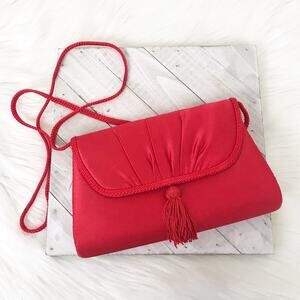 Vintage La Regale Red Satin Crossbody Tassel Bag